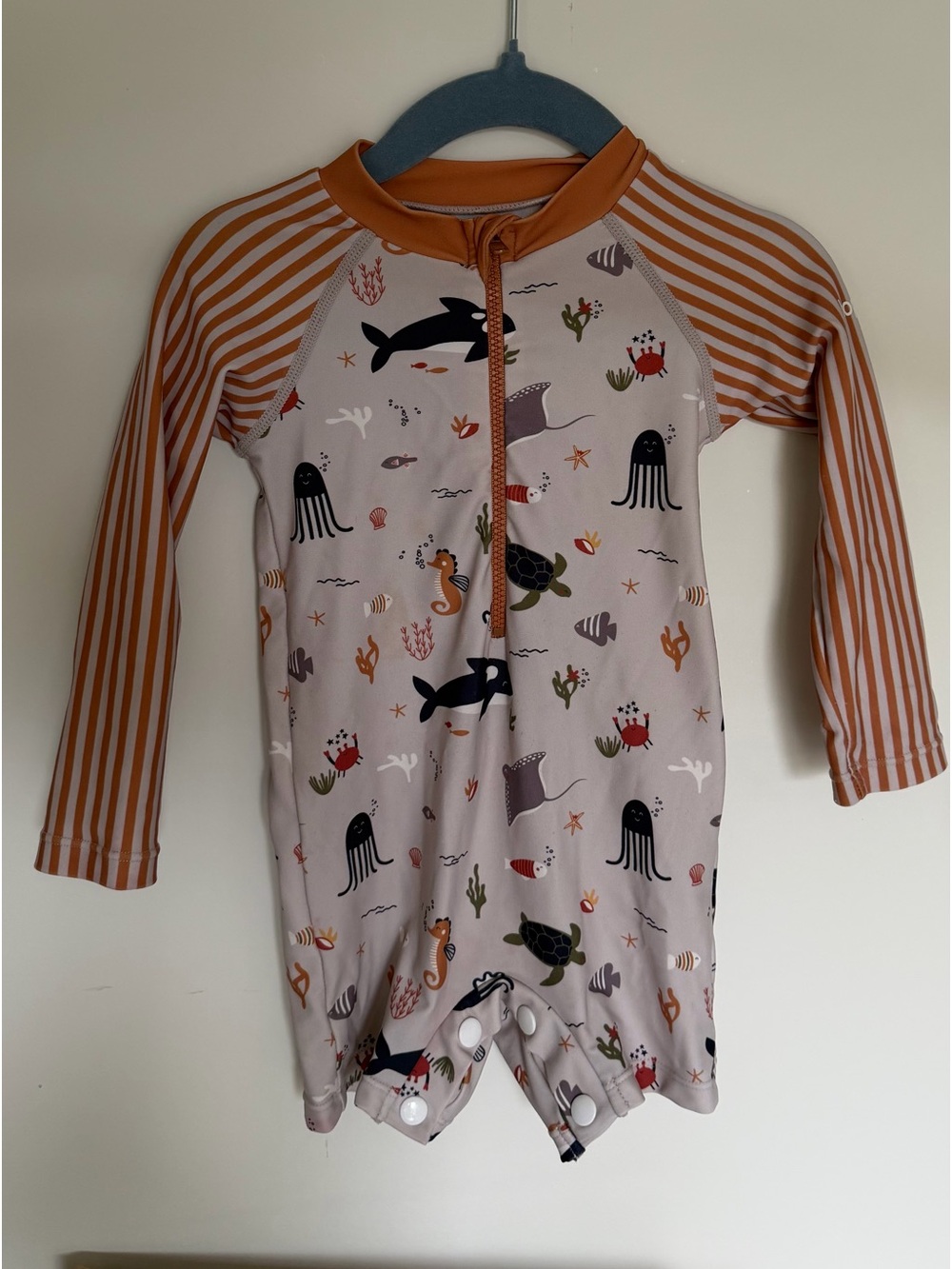 Kids Long-Sleeve Ocean Print Rash Guard Swimsuit 9-12m